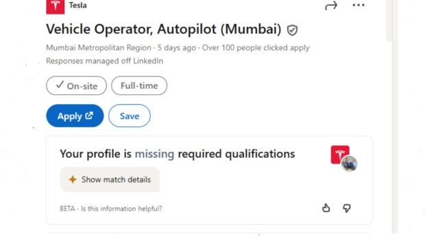 Tesla hiring in India