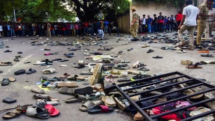 Footwears lie on the ground outside the Chinnaswamy Stadium following a stampede after a large number of fans gathered for the felicitation of IPL 2025 winning Royal Challengers Bengaluru team (PTI Photo) Footwears lie on the ground outside the Chinnaswamy Stadium following a stampede after a large number of fans gathered for the felicitation of IPL 2025 winning Royal Challengers Bengaluru team (PTI Photo)