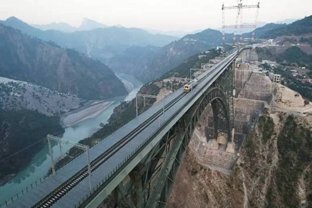 Chenab Bridge is the world's highest railway arch bridge, as it stands 359 metres above the Chenab River. (Photo source: PTI)