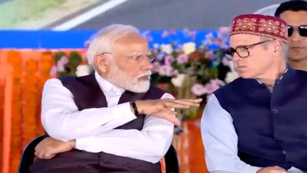 Prime Minister Narendra Modi interacts with Jammu & Kashmir Chief Minister Omar Abdullah at a programme in Katra