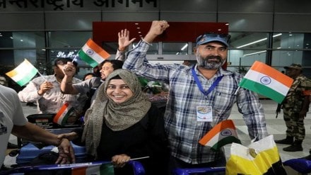 Indian students returning from Mashhad, Iran, as part of the government's Operation Sindhu, react after meeting their relatives at the Indira Gandhi International Airport, in New Delhi, Saturday, June 21, 2025. A flight from Mashhad, Iran, carrying 290 Indian students, mostly from Jammu and Kashmir, landed at the Delhi Airport late Friday. (PTI Photo)