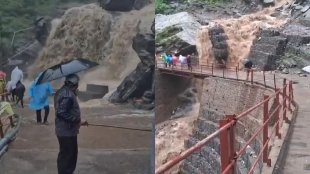 The Kedarnath Yatra has been suspended from Sonprayag due to a fatal landslide near Jangalchatti, which killed one and injured two. (Image Source: Screenshot of video) The Kedarnath Yatra has been suspended from Sonprayag due to a fatal landslide near Jangalchatti, which killed one and injured two. (Image Source: Screenshot of video)