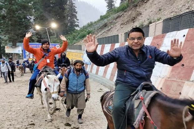 The first group of pilgrims leaves from the Baltal base camp in Ganderbal district for the annual Amarnath Yatra on Thursday, July 3, 2025. (Image Source: PTI)
