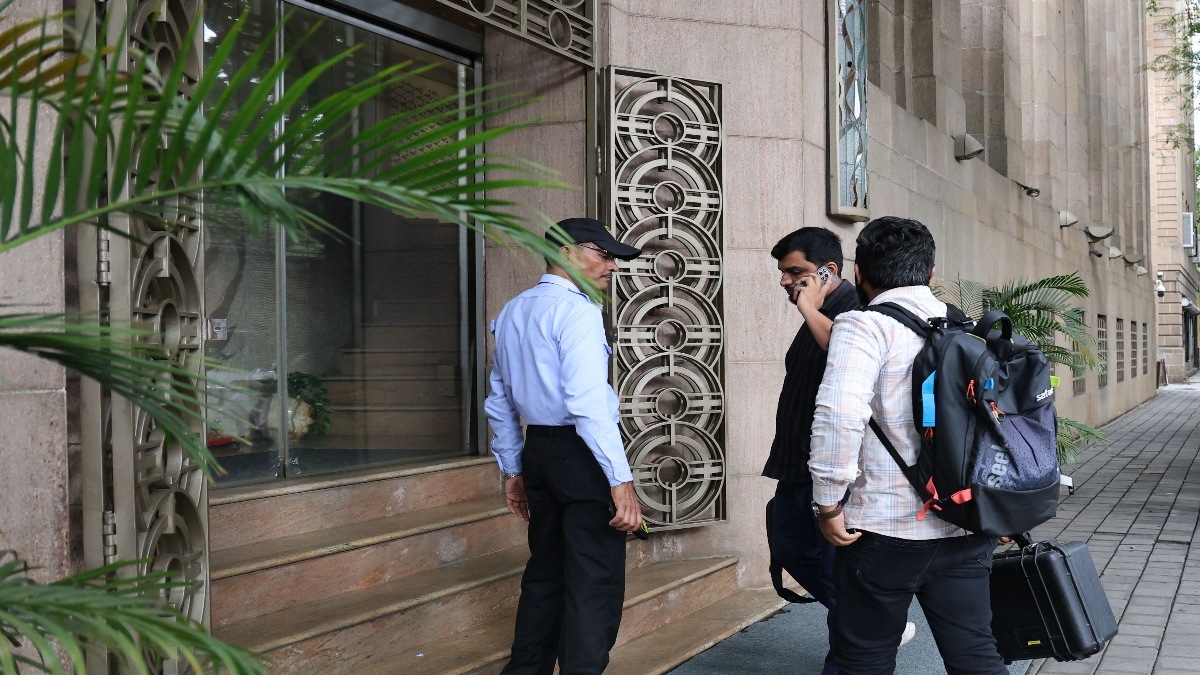 Visuals from Anil Ambani’s office, Ballard Estate in Mumbai, one of the locations where ED is carrying out raids in connection with the money laundering case. (Express Photo)
