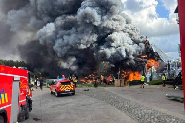 Images shared on social media show flames engulfing the centre stage, and smoke was seen arising from across the sea. The fire has also reached to nearby woodland areas near the incident. (Photo source: X)