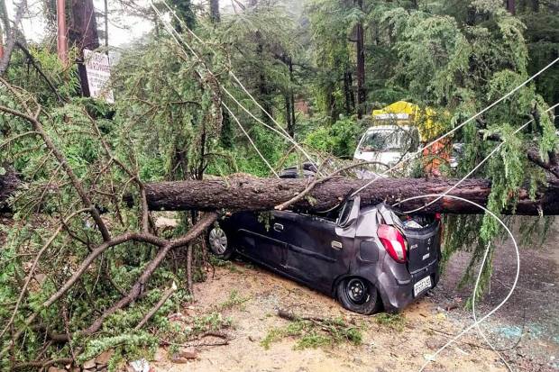 Mandi district has been the worst affected, roads have been blocked, and power lines are damaged in places like J Nagar, Mandi II, and Gohar. (Photo source:PTI)
