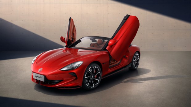 Its standout feature is a pair of scissor doors, evoking the golden age of supercars.