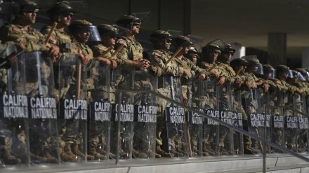 California National Guard are positioned at the Federal Building, June 10, 2025 in downtown Los Angeles. (Photo source: AP)