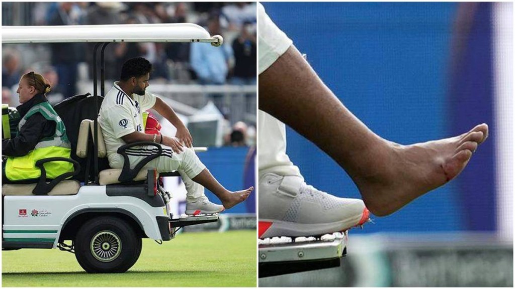 Rishabh Pant driven off the field after getting hurt during the fourth cricket test match between England and India at Emirates Old Trafford, Manchester, England, Wednesday, July 23, 2025. (Photo source: AP)