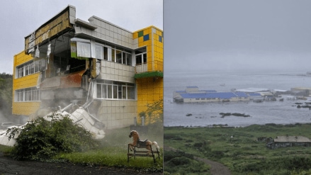 A kindergarten and a section of an airport terminal were among the buildings affected, with a few minor injuries reported. A kindergarten and a section of an airport terminal were among the buildings affected, with a few minor injuries reported.