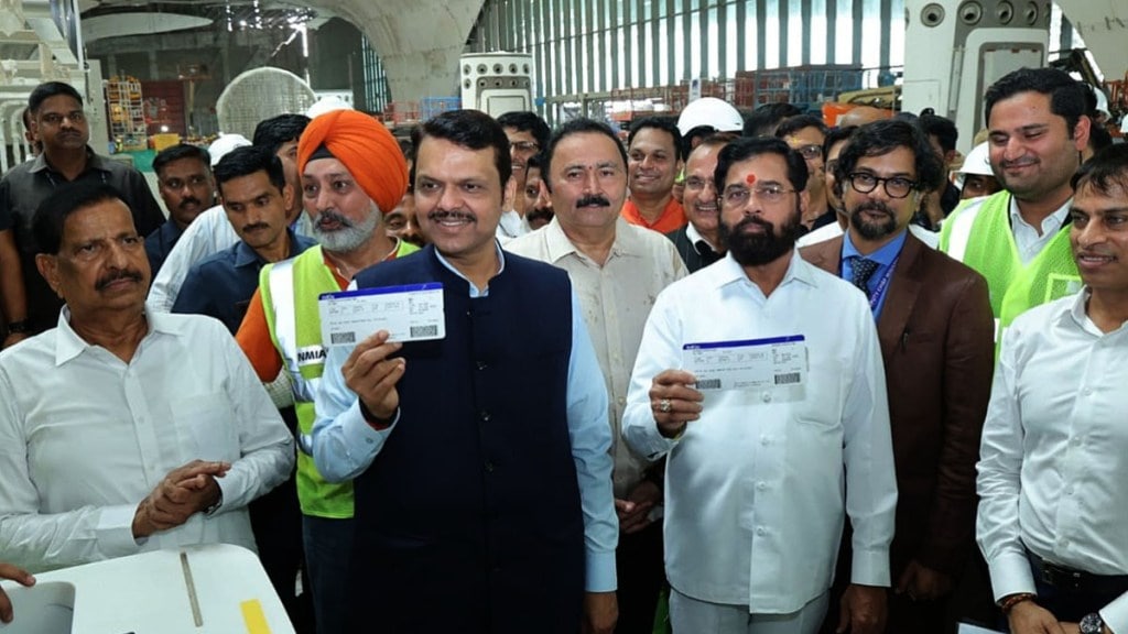 CM Devendra Fadnavis and DCM Eknath Shinde on Saturday visited the Navi Mumbai International Airport and reviewed the detailed progress of the work. Express Photo CM Devendra Fadnavis and DCM Eknath Shinde on Saturday visited the Navi Mumbai International Airport and reviewed the detailed progress of the work. Express Photo