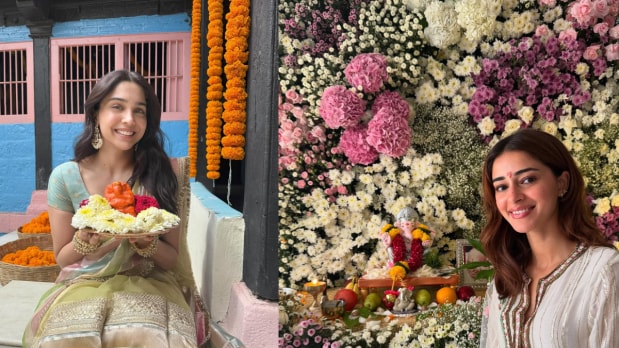 Bollywood’s biggest stars and television favourites are ushering in Ganesh Chaturthi 2025 with grandeur and devotion. From vibrant home decorations to emotional family rituals, celebrities like Kareena Kapoor Khan, Ananya Pandey,  Sonu Sood, Akshay Kumar, Sharavi, and Bipasha Basu are bringing Ganpati Bappa home and sharing their festive joy with fans nationwide. This gallery captures the unique ways India’s beloved celebrities welcome Lord Ganesha, blending tradition with glamour for a celebration like no other. (Photo Source: Official Instagram accounts of @ananyapanday and @Sharvari)