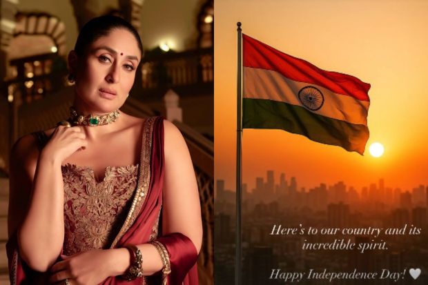 In a social media story, Kareena Kapoor Khan or lovingly called 'Bebo' posted a story from her account. With a 'Happy Independence Day' wish accompanied by a serene image of the tricolor against the sunset, Kapoor celebrated the 79th Independence Day. (Image: Instagram)