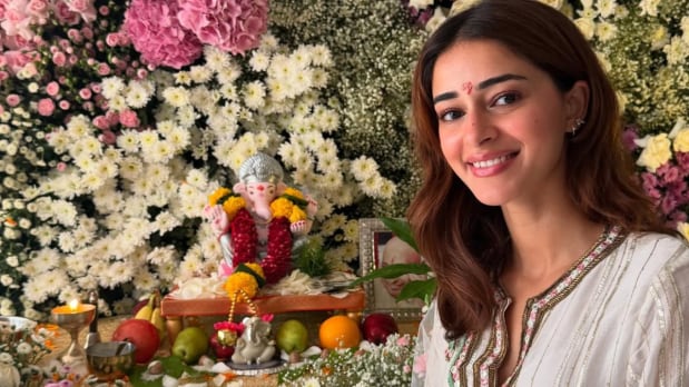 Ananya Panday shared a series of pictures from her Ganesh Chaturthi celebrations at home on Instagram. The “Call Me Bae” star captioned the post Welcome home, my favouritessst Bappppa.” (Photo Source: Official Instagram account of @ananyapanday)