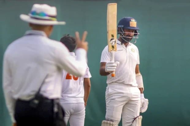 A shot played by Cheteshwar Pujara during a test cricket match, in Indore. March 2, 2023 (Image Source: PTI)