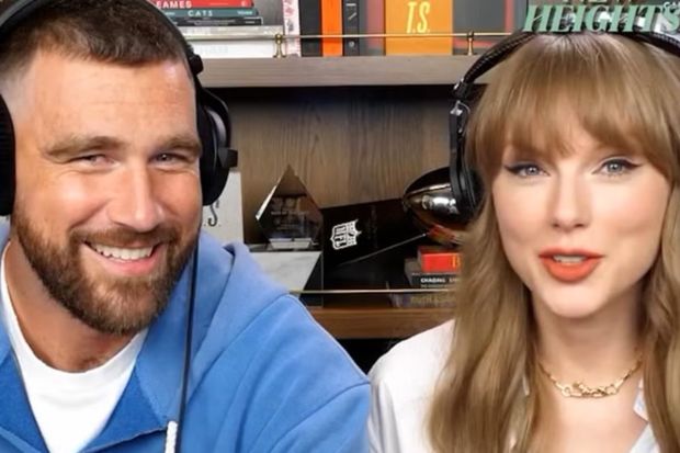 Taylor Swift made a surprise appearance of Jason Kelce's podcast New Heights. She not only announced her upcoming album 'Life of a Showgirl', but also sparked rumours of her engagement to Travis. (Image: X)