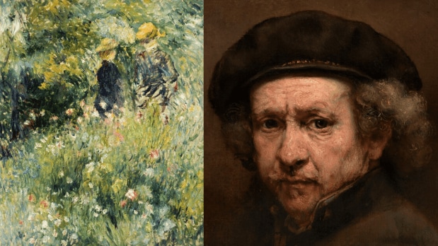 (In Frame: Renoir’s Conversation with the Gardener and Rembrandt's self-portrait) Armed with submachine guns, the thieves collected Renoir’s Young Parisian and Conversation with the Gardener and a Rembrandt self-portrait before exiting the National Museum in Stockholm in 2000. These paintings were later recovered as part of sting operations conducted by the American FBI‘s Art Crime team in coordination with Danish and Swedish police.  (Photo Source: National Art Gallery)