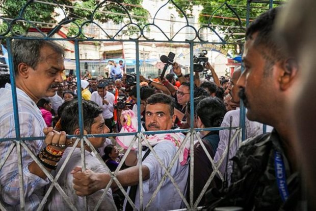 In Kolkata, West Bengal, BJP leader and Leader of the Opposition in the state assembly, Suvendu Adhikari, participated in a protest with party members. The demonstration was organized to mark the one-year anniversary of the rape and murder of a trainee doctor at RG Kar Hospital. (Image Source: PTI)