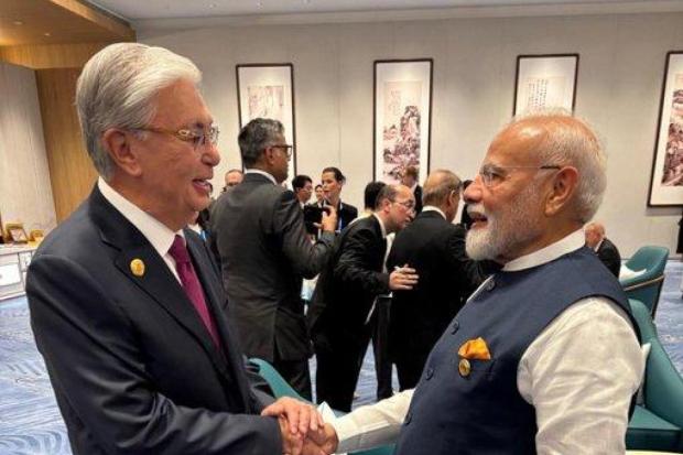 PM Modi exchanged views with President Tokayev of Kazakhstan. Both the nations are working closely in many key sectors, including energy, security, healthcare and pharma. (Image Source: X/@narendramodi)