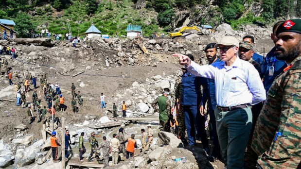 Jammu and Kashmir Chief Minister Omar Abdullah visited the ravaged site of Chisoti village after a flash flood triggered by a cloudburst in Kishtwar. (Photo Source: PTI)