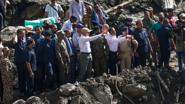Indian armed forces plan a rescue operation with the National Disaster Response Force (NDRF) after a flash flood triggered by a cloudburst at Chisoti village, in Kishtwar district, Jammu and Kashmir. (Photo Source: PTI)  