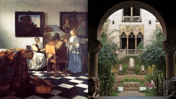 (In Frame: Johannes Vermeer's The Concert) March 18, 1990, the Isabella Stewart Gardner Museum in Boston, Massachusetts, was the site of the largest art heist in US history when two thieves disguised as police officers gained entry and stole 13 works of art. The stolen pieces, worth a total of $300 million, include Johannes Vermeer's The Concert and Rembrandt's The Storm on the Sea of Galilee. These paintings remain missing to date. (Photo Source: National Art Gallery)