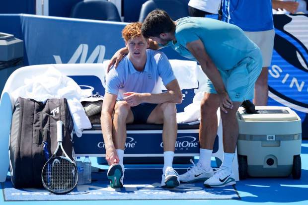 Alcaraz comforted his rival, calling Sinner a ‘’true champion’’  during the ceremony. He stated that he never wanted to win trophies in this way. (Photo source: Reuters)