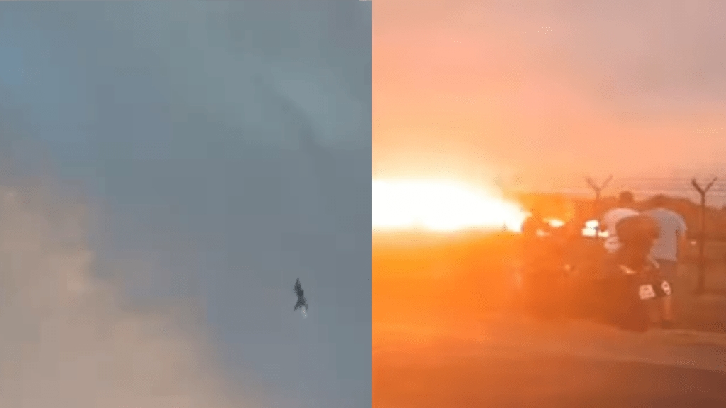 The jet, engulfed in fire, skidded on the runway for a few meters before emergency responders came into contact with the plane. The jet, engulfed in fire, skidded on the runway for a few meters before emergency responders came into contact with the plane.