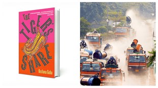 A file photo of smog guns being used to control the rising pollution levels in Delhi. The befouling air of the city runs across the book as a metaphor for the ills of its all-encompassing wealth / EXPRESS ARCHIVES