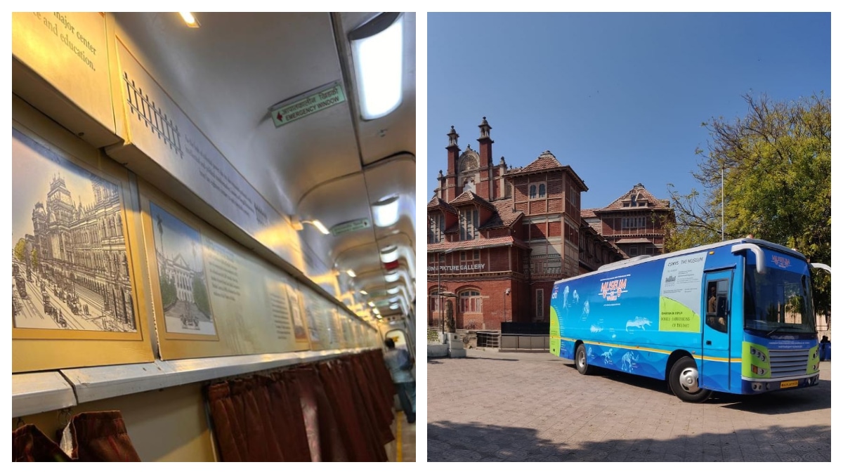 A revamped coach of Sealdah Rajdhani Express serving as a mobile art gallery and Mumbai’s Chhatrapati Shivaji Maharaj Vastu Sangrahalaya has a bus called ‘Museum on Wheels’ . (Image Source: Fe)