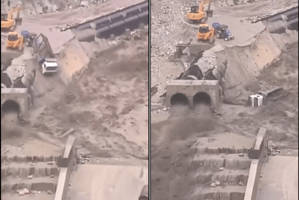 Hundreds of roads blocked as rain lashes Himachal Pradesh, video shows dam collapse in Kullu | Watch (Twitter video screengrab) Hundreds of roads blocked as rain lashes Himachal Pradesh, video shows dam collapse in Kullu | Watch (Twitter video screengrab)