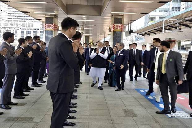 Prime Minister Narendra Modi interacts with Indian train drivers at JR East in Japan. (Photo source: PTI)