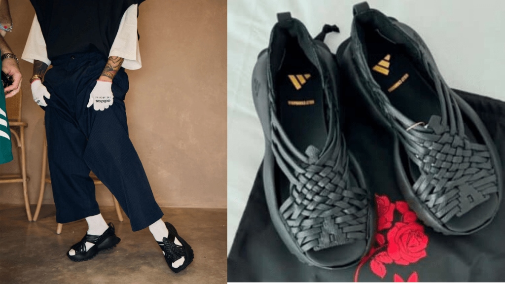 Featuring a woven leather upper, open heel, and thick rubber sole, the slip-on bears a strong resemblance to huaraches, a traditional handmade sandal deeply rooted in the Indigenous communities of southern Mexico, particularly the town of Villa Hidalgo Yalalag in Oaxaca. Featuring a woven leather upper, open heel, and thick rubber sole, the slip-on bears a strong resemblance to huaraches, a traditional handmade sandal deeply rooted in the Indigenous communities of southern Mexico, particularly the town of Villa Hidalgo Yalalag in Oaxaca.