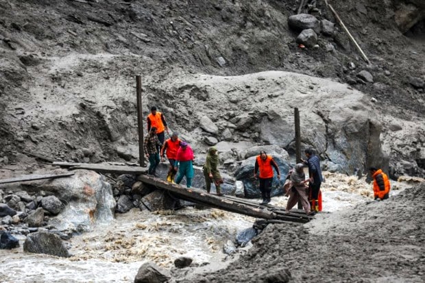 Rescue work underway after a cloudburst in Kishtwar district, Jammu and Kashmir. (Image source: PTI)