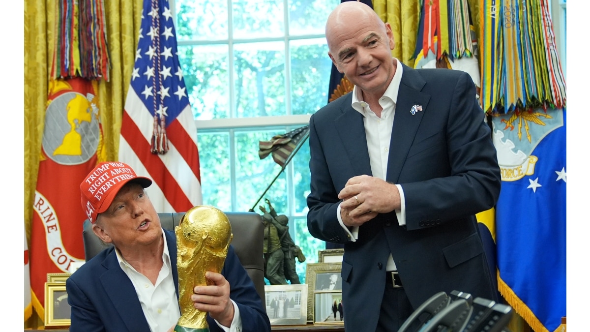 ‘Can I keep it?’: Trump jokes after FIFA President hands him World Cup trophy at White House