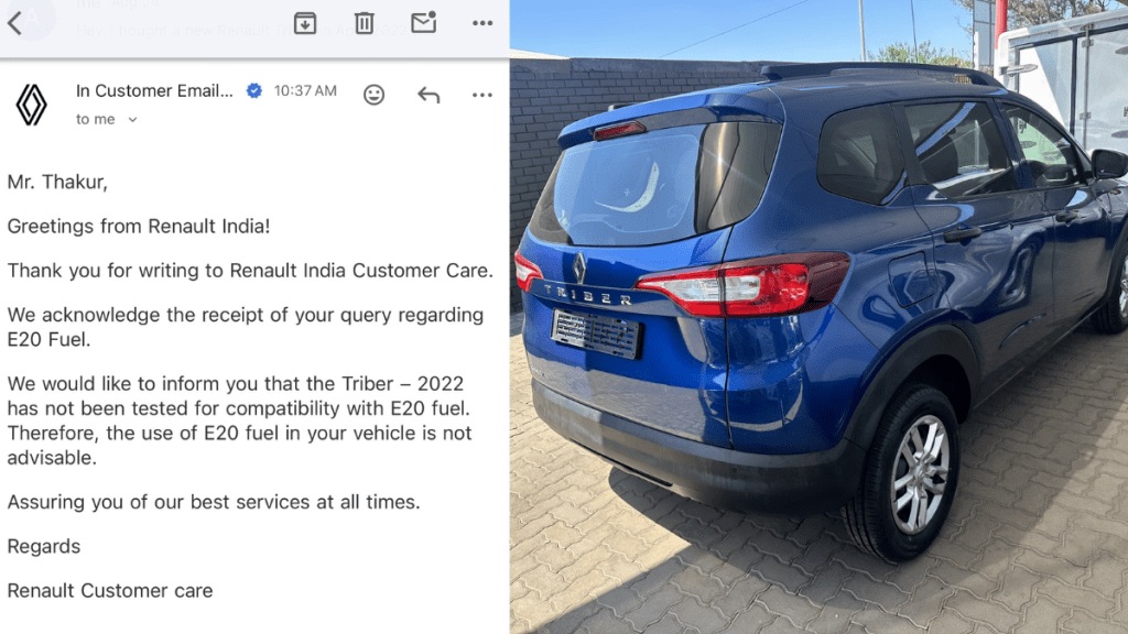 E20 fuel: Renault stated that using the E20 fuel in E10-complaint vehicles poses “no serious challenges” after it advised a Triber 2022 model owner against using E20 fuel in his vehicle.