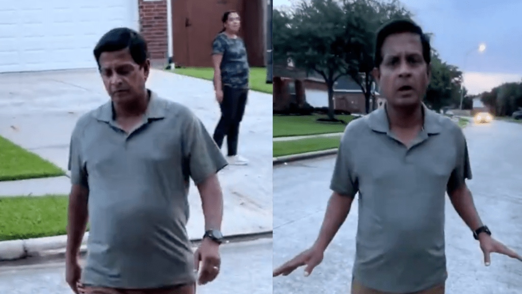The now-viral video shows an Indian man asking another individual for his ID, with the other man responding by making the same request in return. The video is reportedly from Texas.