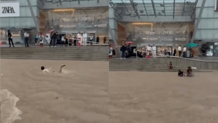 The now-viral video shows a boy swimming outside Goregaon Mall after heavy rains inundated Mumbai streets.