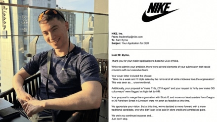 An entrepreneur shared on LinkedIn that Nike first rejected his application for the company’s CEO position, only to come back later with an offer. An entrepreneur shared on LinkedIn that Nike first rejected his application for the company’s CEO position, only to come back later with an offer.
