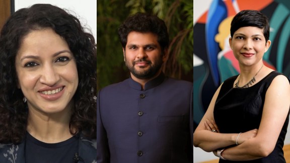 IN Photo: Priyanka Sinha Jha, Curator - Screen Awards (Left), Anant Goenka, Executive Director, The Indian Express (Middle) Gunjan Soni, Country Managing Director - Youtube India (Right)