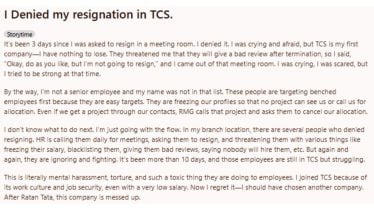 ‘They asked me to resign, I denied,’ says TCS employee in viral post, ‘exposes’ workplace struggles