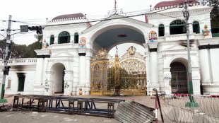 Debris lies on a road outside the Singha Durbar complex following the violent protest against the Government over alleged corruption (ANI Video Grab)