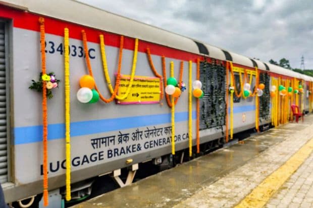 The Rajdhani Express on its way from Sairang to Delhi's Anand Vihar Terminal, made its first journey to the capital after PM Modi inaugurated the route earlier today. (Image: PTI)