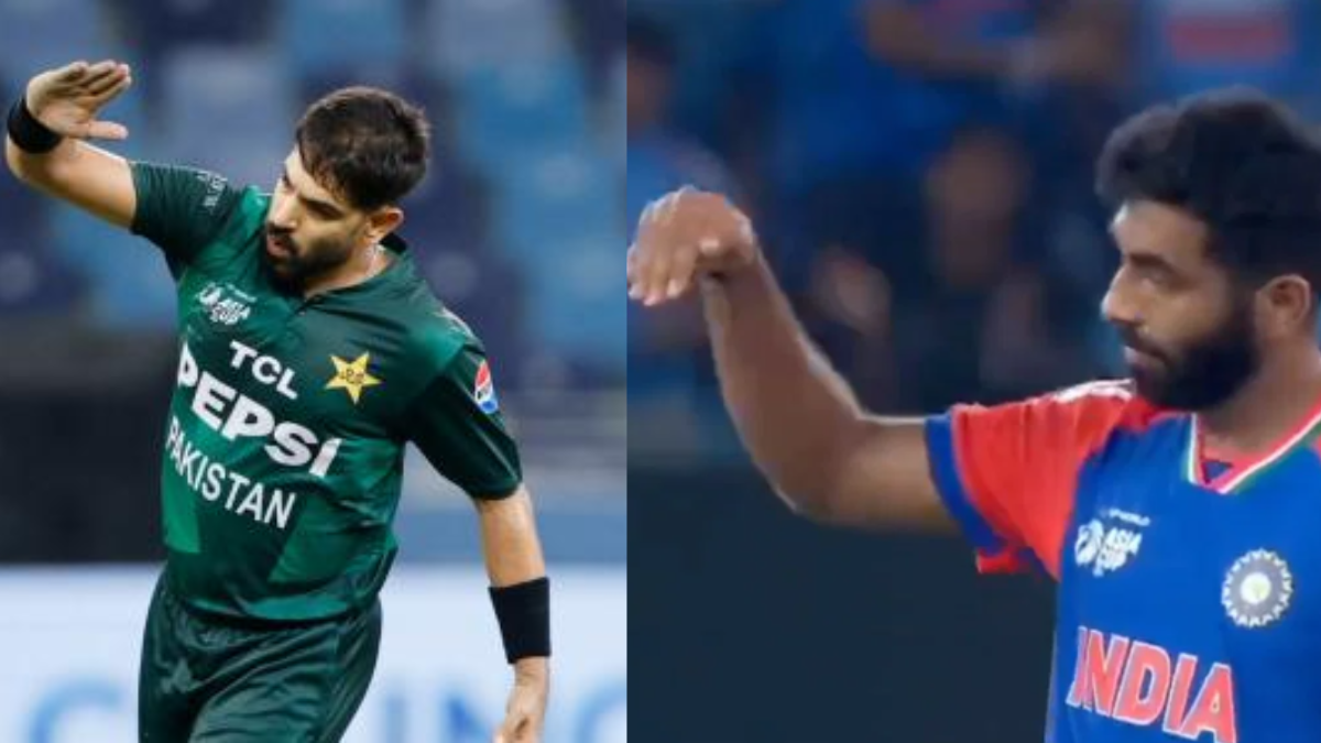 Jasprit Bumrah’s tit-for-tat celebration goes viral, dismisses Harris Rauf with ‘plane crashing’ gesture Jasprit Bumrah’s tit-for-tat celebration goes viral, dismisses Harris Rauf with ‘plane crashing’ gesture