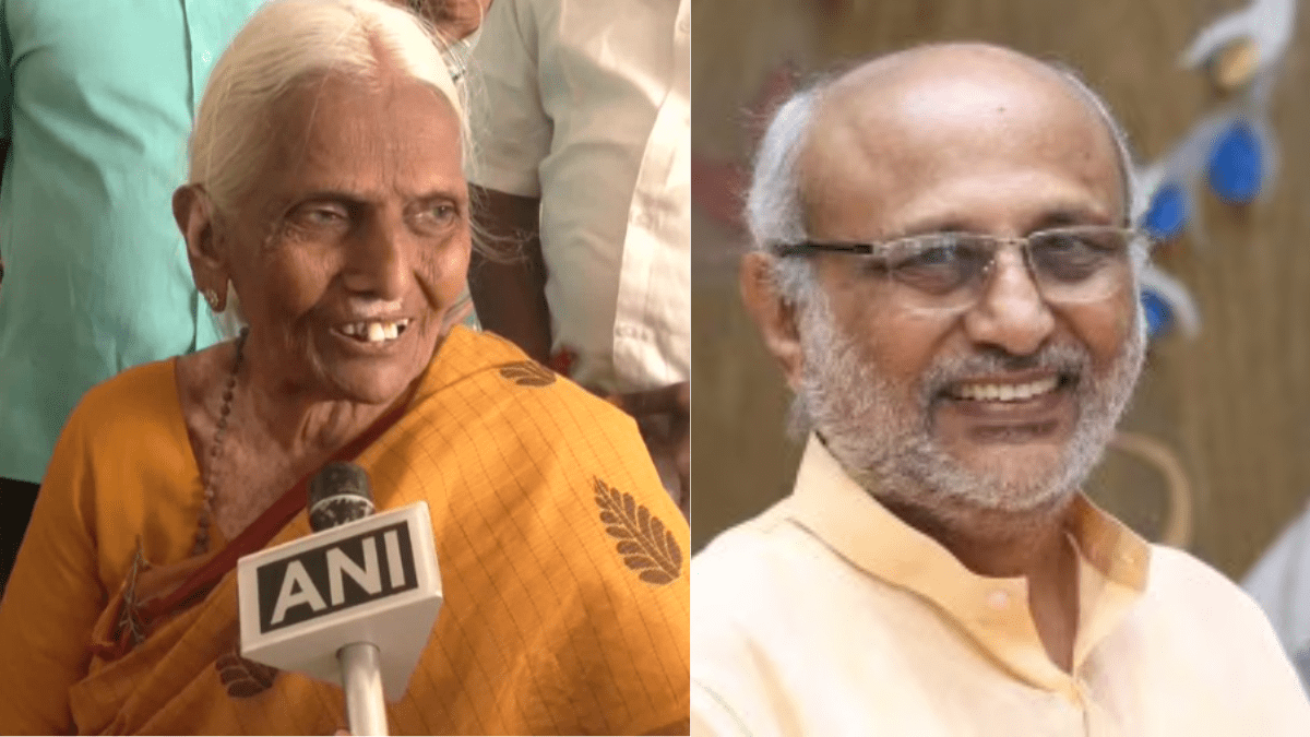I would really like to thank Prime Minister Narendra Modi for this honour,” Ammal is heard saying in the video. CP Radhakrishnan (right), his mother Janaki Ammal (left) 