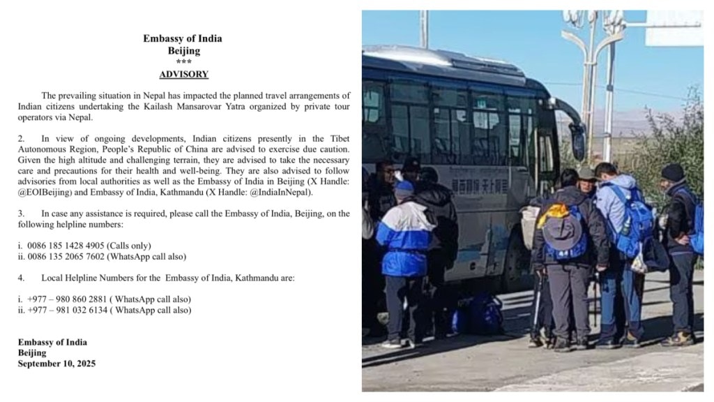 Indian Embassy in Beijing Issues Advisory for Kailash Mansarovar Pilgrims Amid Nepal Turmoil. (Image Sourc X and IE) Indian Embassy in Beijing Issues Advisory for Kailash Mansarovar Pilgrims Amid Nepal Turmoil. (Image Sourc X and IE)