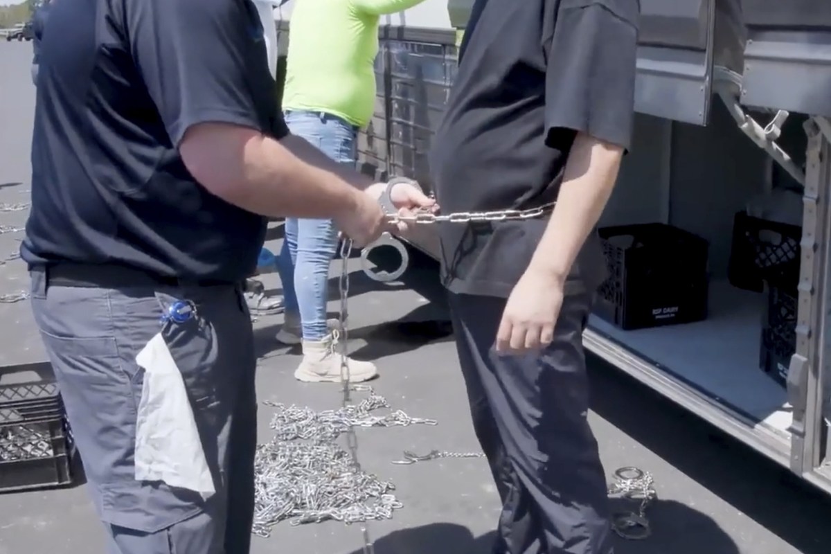 Hyundai workers detained in chains after ICE raid at Georgia factory; South Korean govt seeks their release (Photo: ICE via AP) Hyundai workers detained in chains after ICE raid at Georgia factory; South Korean govt seeks their release (Photo: ICE via AP)