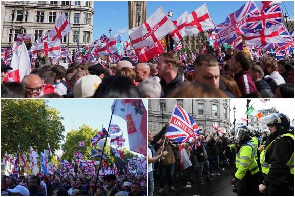 25 arrested for violent clashes as over 110,000 join anti-immigration rally in London.