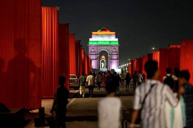 People visit Kartavya Path, where several programmes will be organised on Wednesday to mark PM Modi's 75th birthday, in New Delhi. (Photo source: PTI)