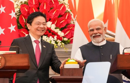 Prime Minister Narendra Modi with Singapore Prime Minister Lawrence Wong during a joint press statement, at the Hyderabad House, in New Delhi, Thursday, Sept. 4, 2025. Prime Minister Narendra Modi with Singapore Prime Minister Lawrence Wong during a joint press statement, at the Hyderabad House, in New Delhi, Thursday, Sept. 4, 2025.